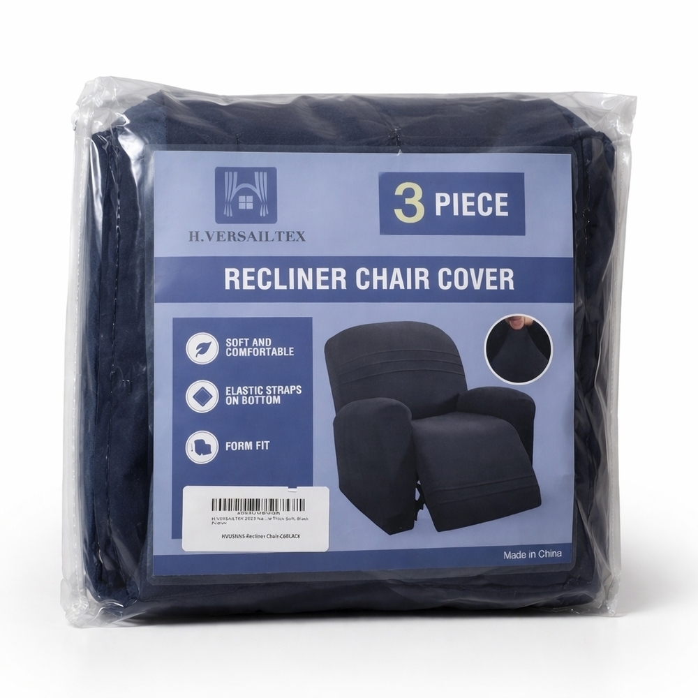 H.VERSAILTEX 3-Piece Recliner Chair Cover | Soft Stretch | Black | New